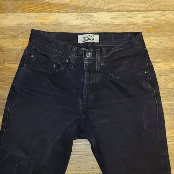 NAKED & FAMOUS DENIM Weird Guy Solid Black Selvedge Jeans, Size 27 x 25.5 - Picture 2 of 5